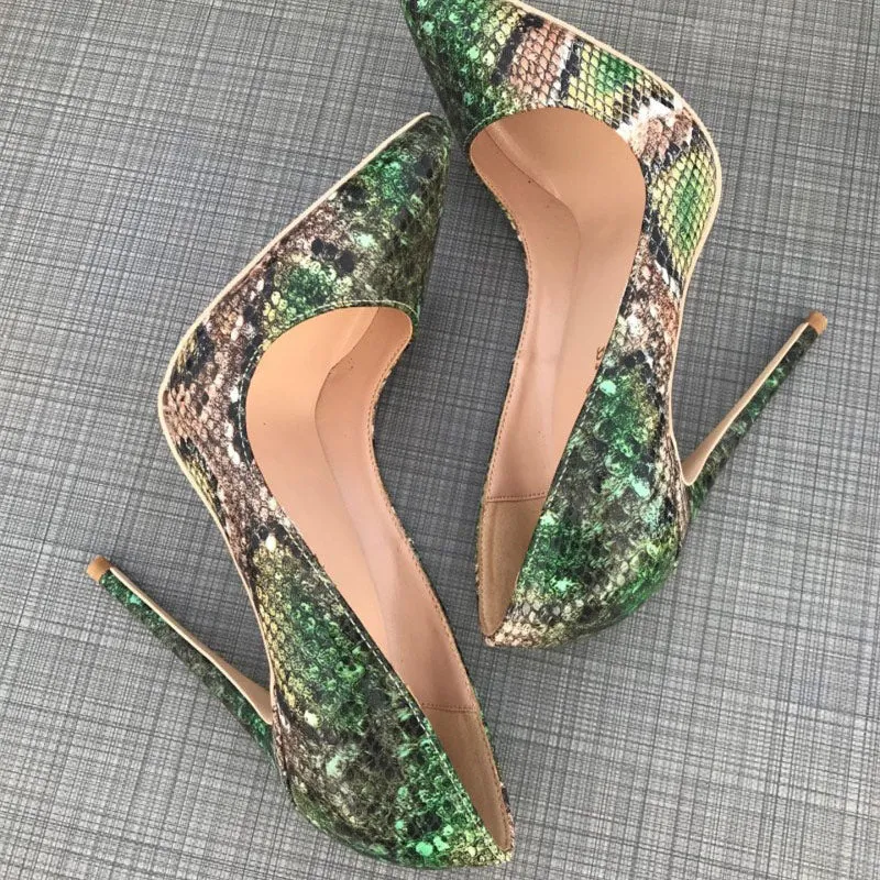 Tikicup Camouflage Croc-Effect Embossed Women Sexy Stiletto High Heels Italian Style Ladies Chic Pumps Wild Pointy Party Shoes