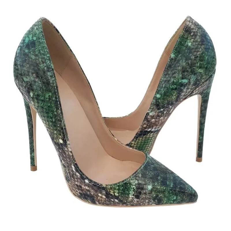 Tikicup Camouflage Croc-Effect Embossed Women Sexy Stiletto High Heels Italian Style Ladies Chic Pumps Wild Pointy Party Shoes