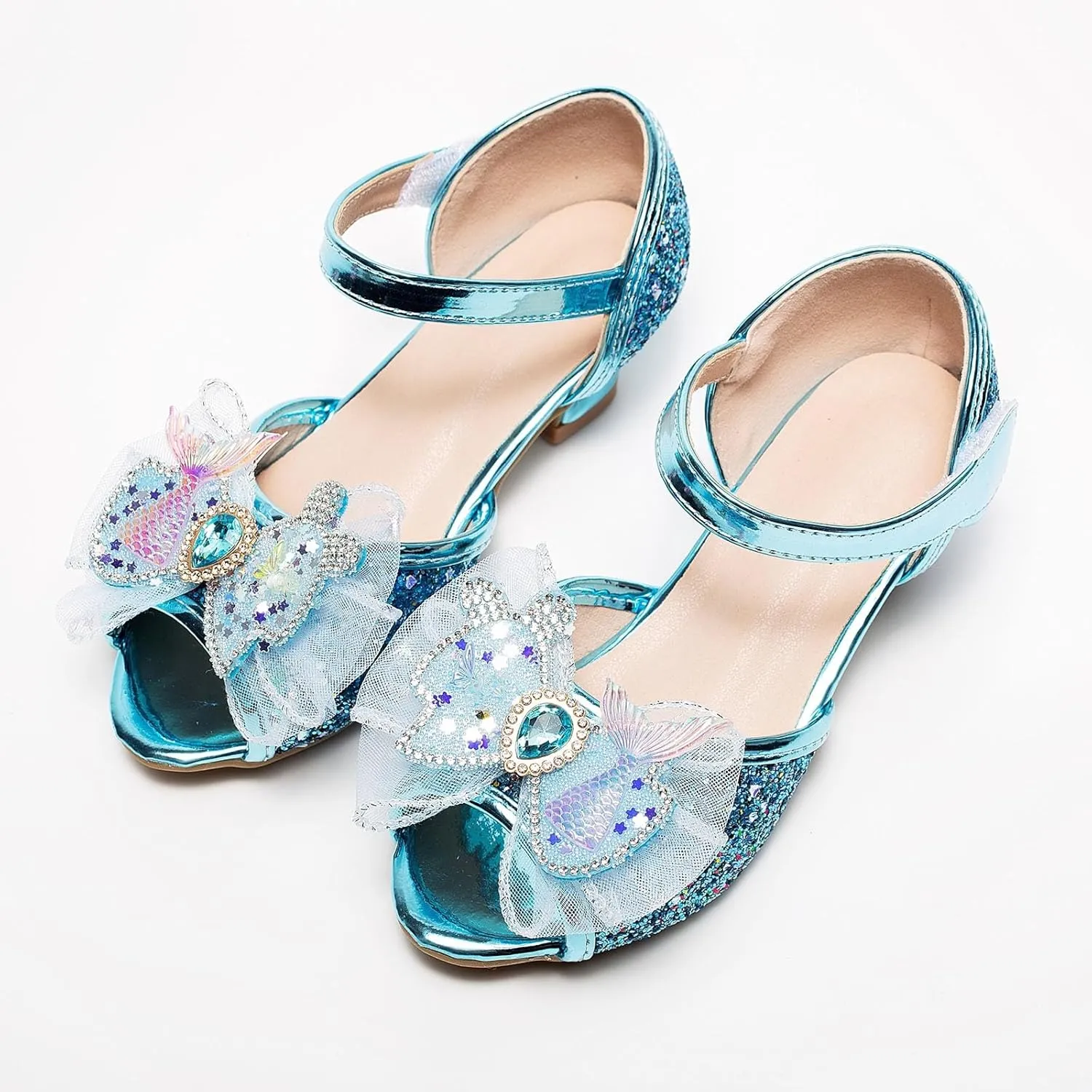 Toddler Girl Sandals Bowknot Princess Shoes For Little Girls Performance Sequined Dress High Heels Children's Fish Mouth Hollow Sandals Adjustable Sporty Slides for The Beach and Pool