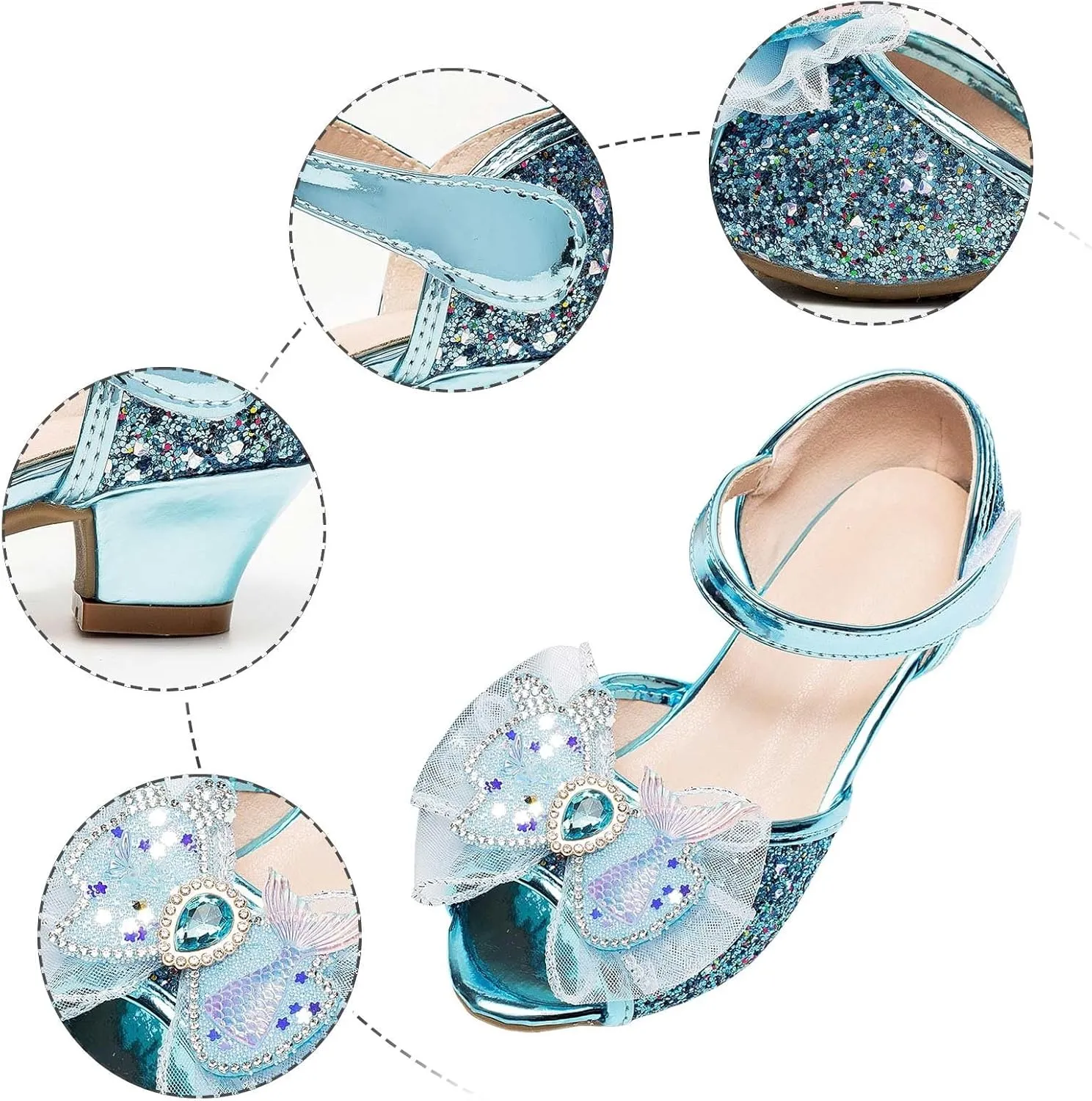 Toddler Girl Sandals Bowknot Princess Shoes For Little Girls Performance Sequined Dress High Heels Children's Fish Mouth Hollow Sandals Adjustable Sporty Slides for The Beach and Pool