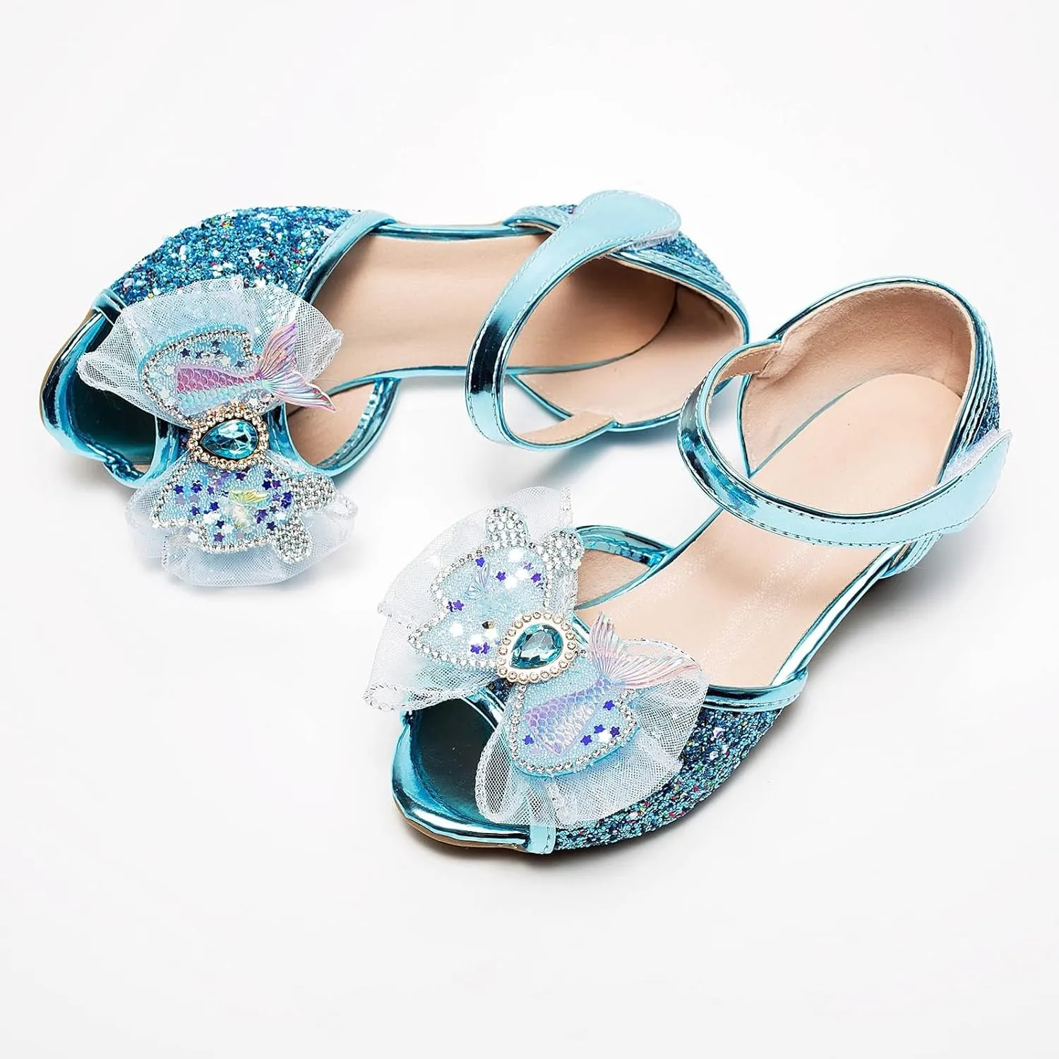 Toddler Girl Sandals Bowknot Princess Shoes For Little Girls Performance Sequined Dress High Heels Children's Fish Mouth Hollow Sandals Adjustable Sporty Slides for The Beach and Pool