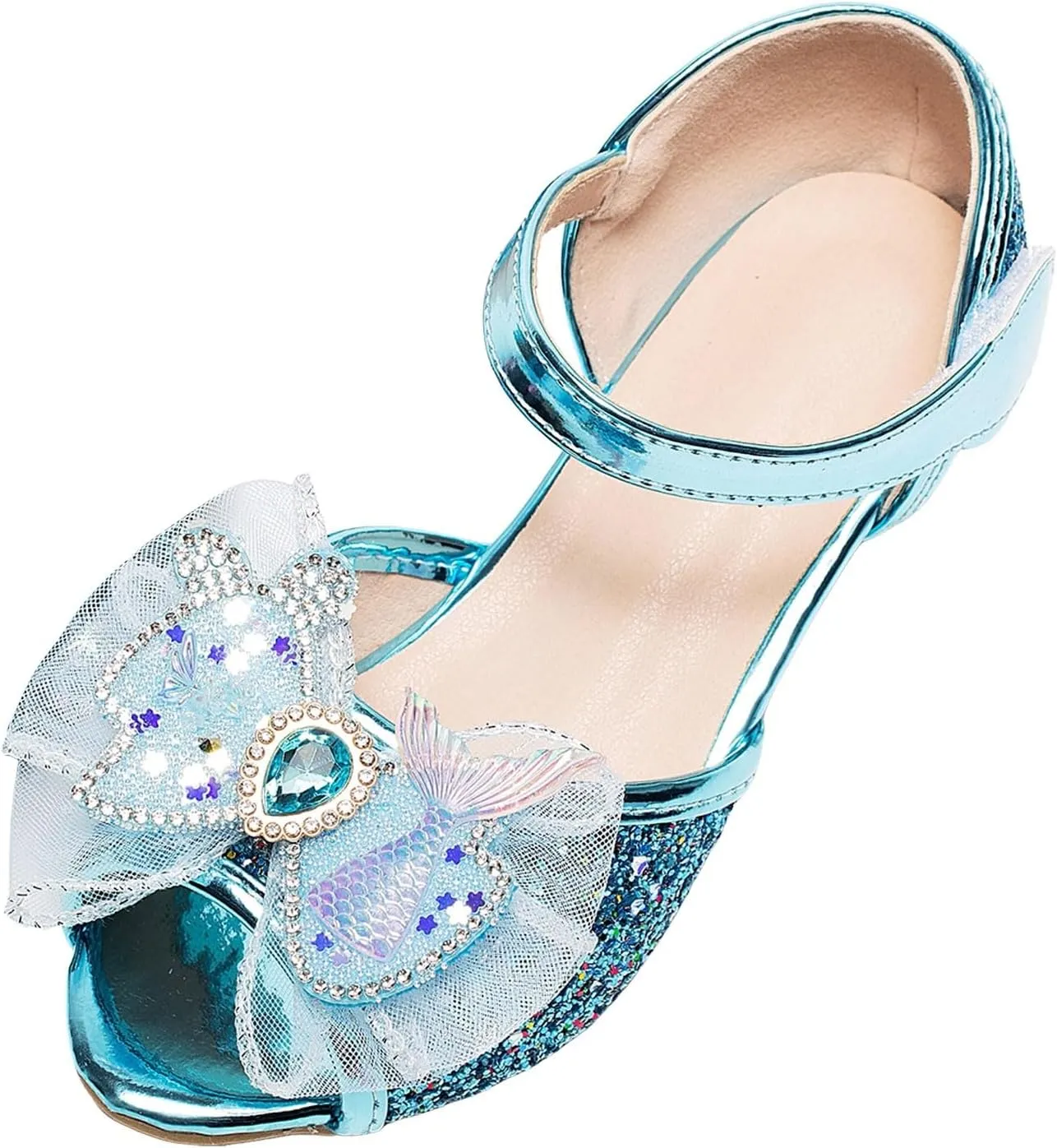 Toddler Girl Sandals Bowknot Princess Shoes For Little Girls Performance Sequined Dress High Heels Children's Fish Mouth Hollow Sandals Adjustable Sporty Slides for The Beach and Pool