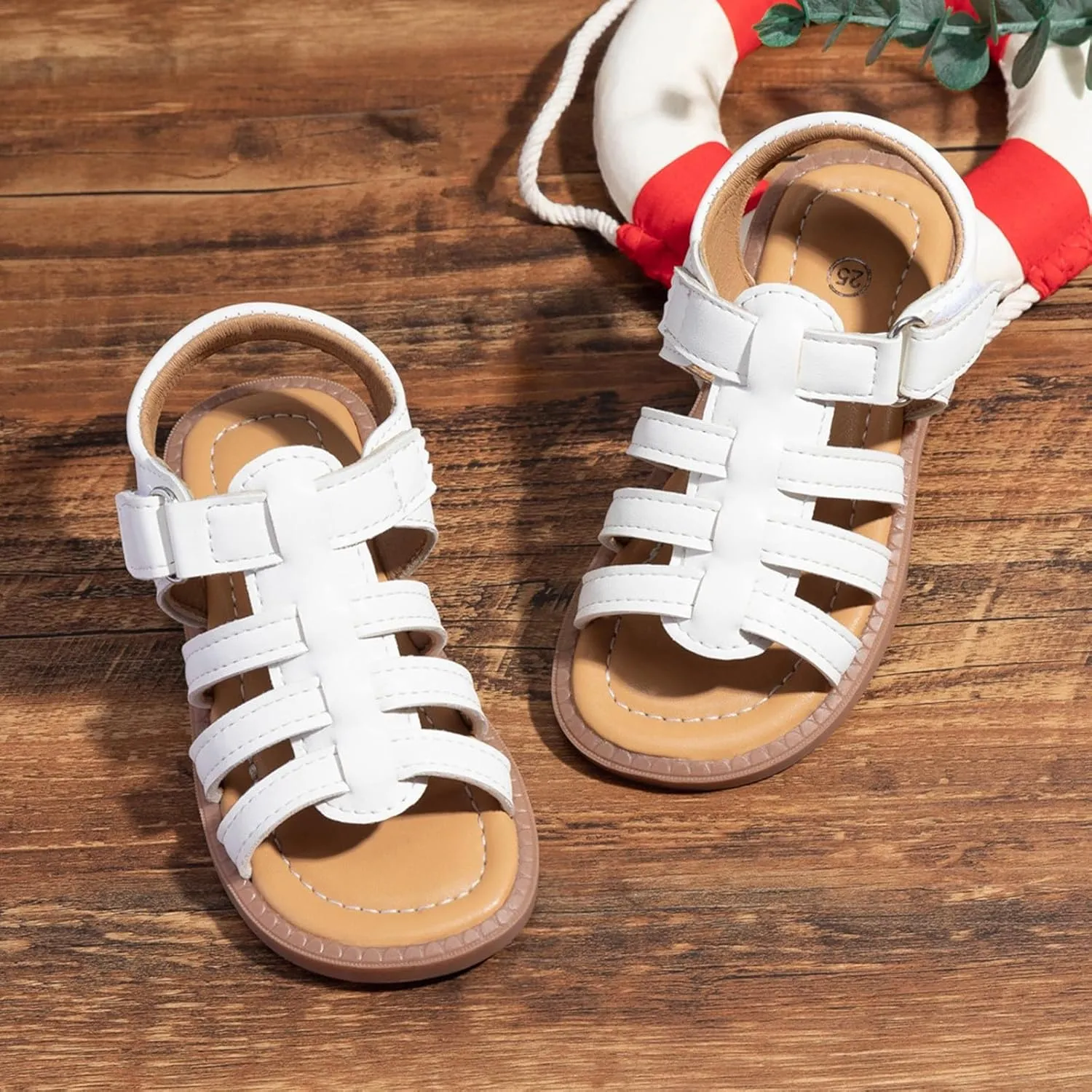 Toddler Girls Sole Rubber Leather Sandals Open Toe Non Slip Summer Casual Barefoot Shoes Kids Girls Strap Sandals