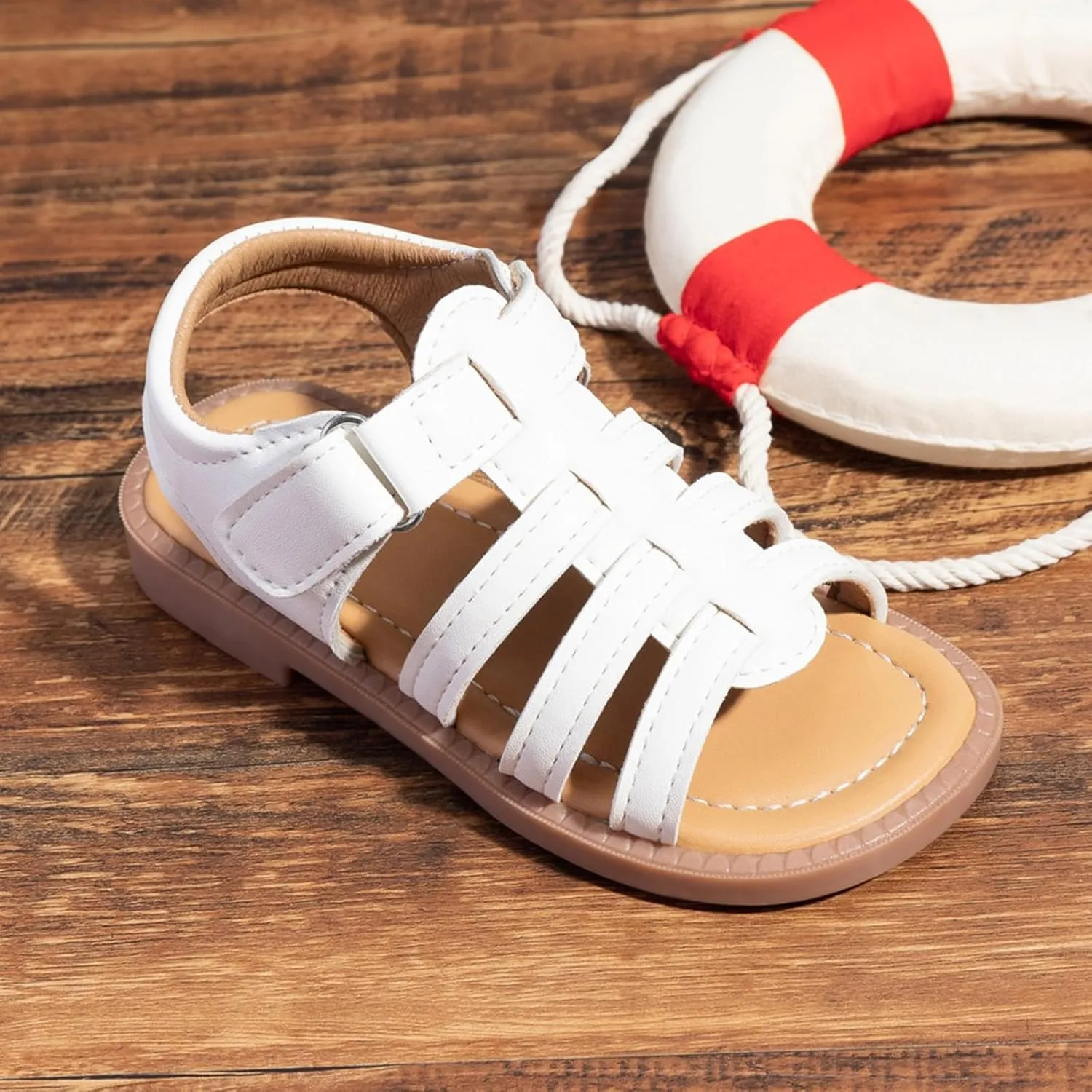 Toddler Girls Sole Rubber Leather Sandals Open Toe Non Slip Summer Casual Barefoot Shoes Kids Girls Strap Sandals