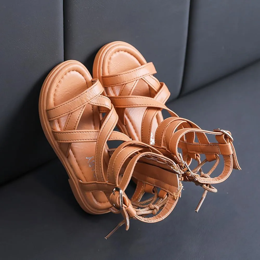 Toddler Little Girls Gladiator Sandals Side Zipper Bowknot Open Toe Strappy Sandals Fashion Summer Boots