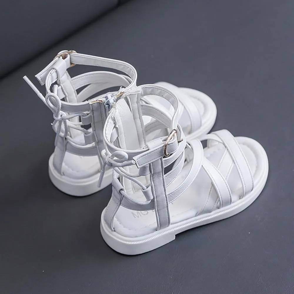 Toddler Little Girls Gladiator Sandals Side Zipper Bowknot Open Toe Strappy Sandals Fashion Summer Boots