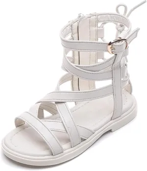 Toddler Little Girls Gladiator Sandals Side Zipper Bowknot Open Toe Strappy Sandals Fashion Summer Boots