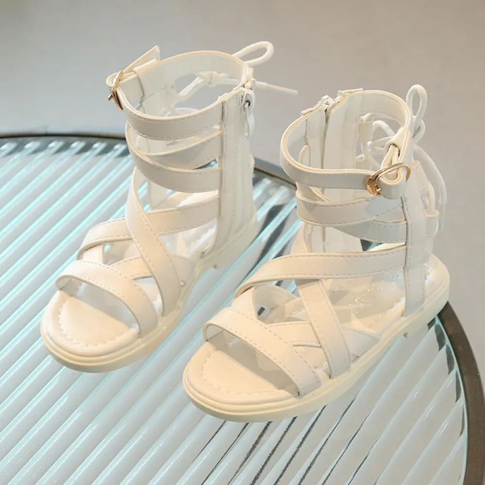 Toddler Little Girls Gladiator Sandals Side Zipper Bowknot Open Toe Strappy Sandals Fashion Summer Boots