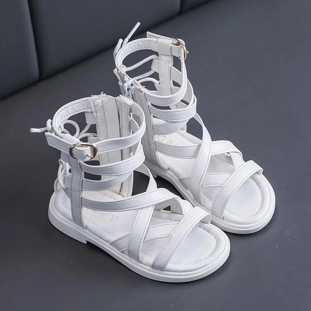Toddler Little Girls Gladiator Sandals Side Zipper Bowknot Open Toe Strappy Sandals Fashion Summer Boots