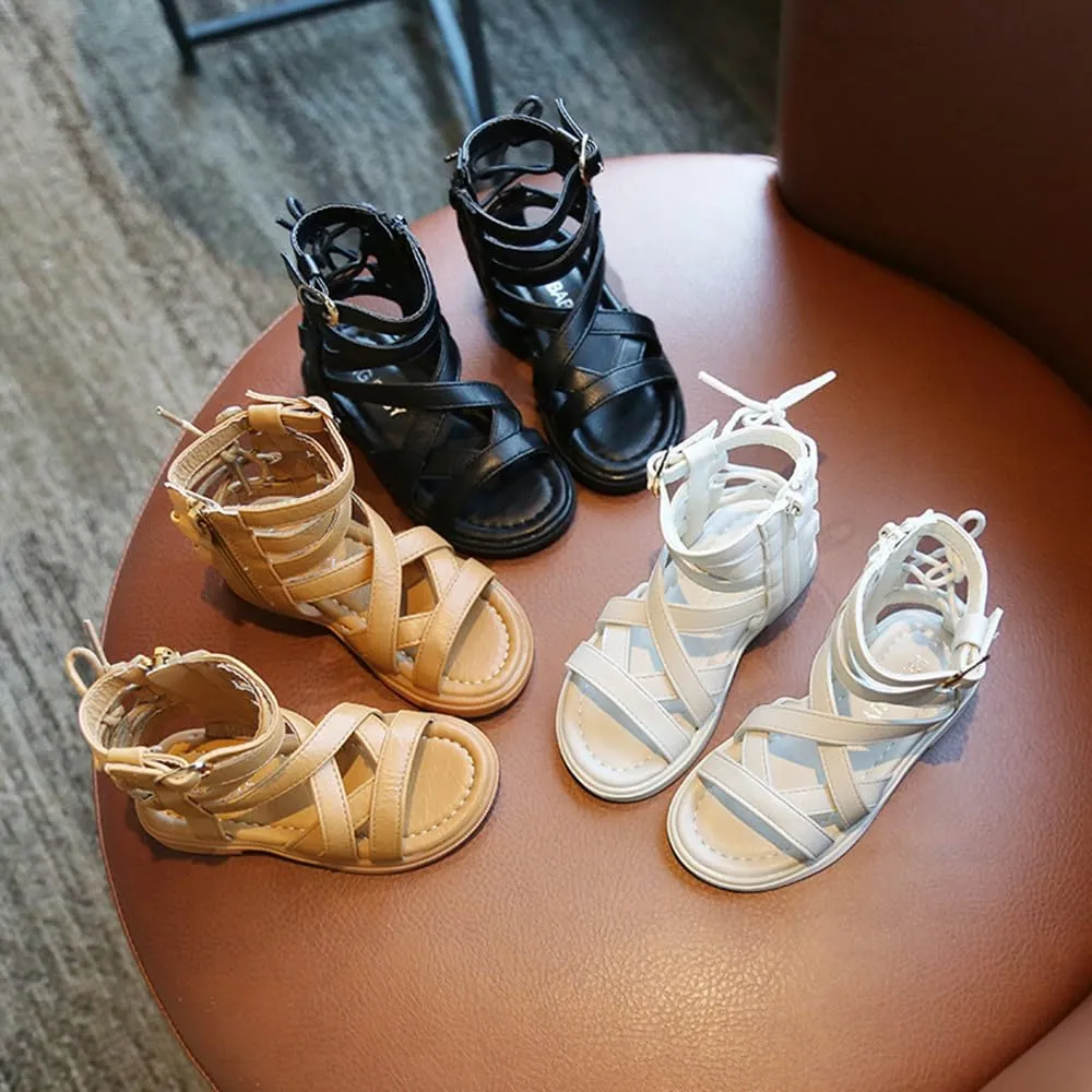 Toddler Little Girls Gladiator Sandals Side Zipper Bowknot Open Toe Strappy Sandals Fashion Summer Boots