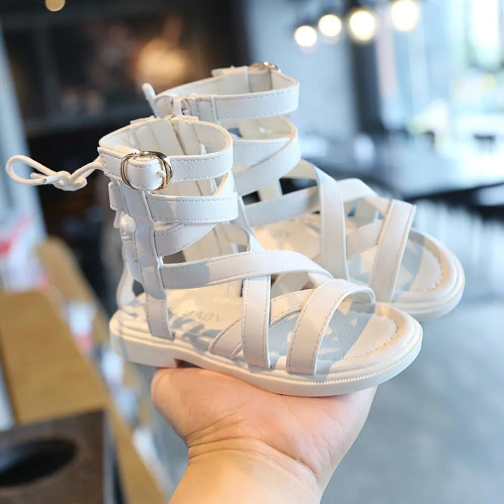 Toddler Little Girls Gladiator Sandals Side Zipper Bowknot Open Toe Strappy Sandals Fashion Summer Boots