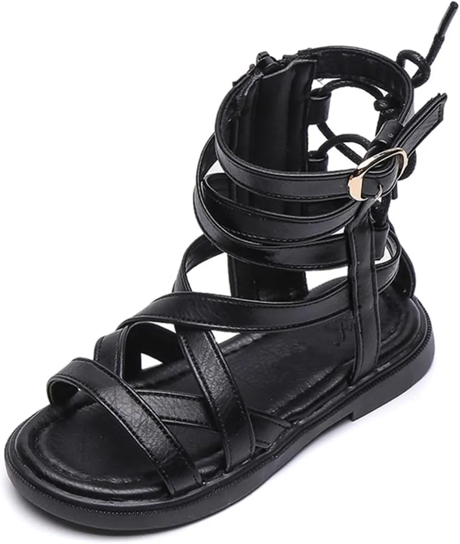 Toddler Little Girls Gladiator Sandals Side Zipper Bowknot Open Toe Strappy Sandals Fashion Summer Boots