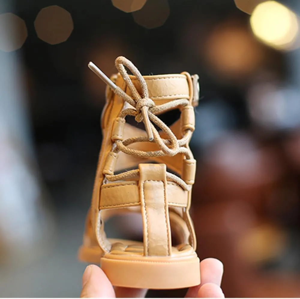 Toddler Little Girls Gladiator Sandals Side Zipper Bowknot Open Toe Strappy Sandals Fashion Summer Boots
