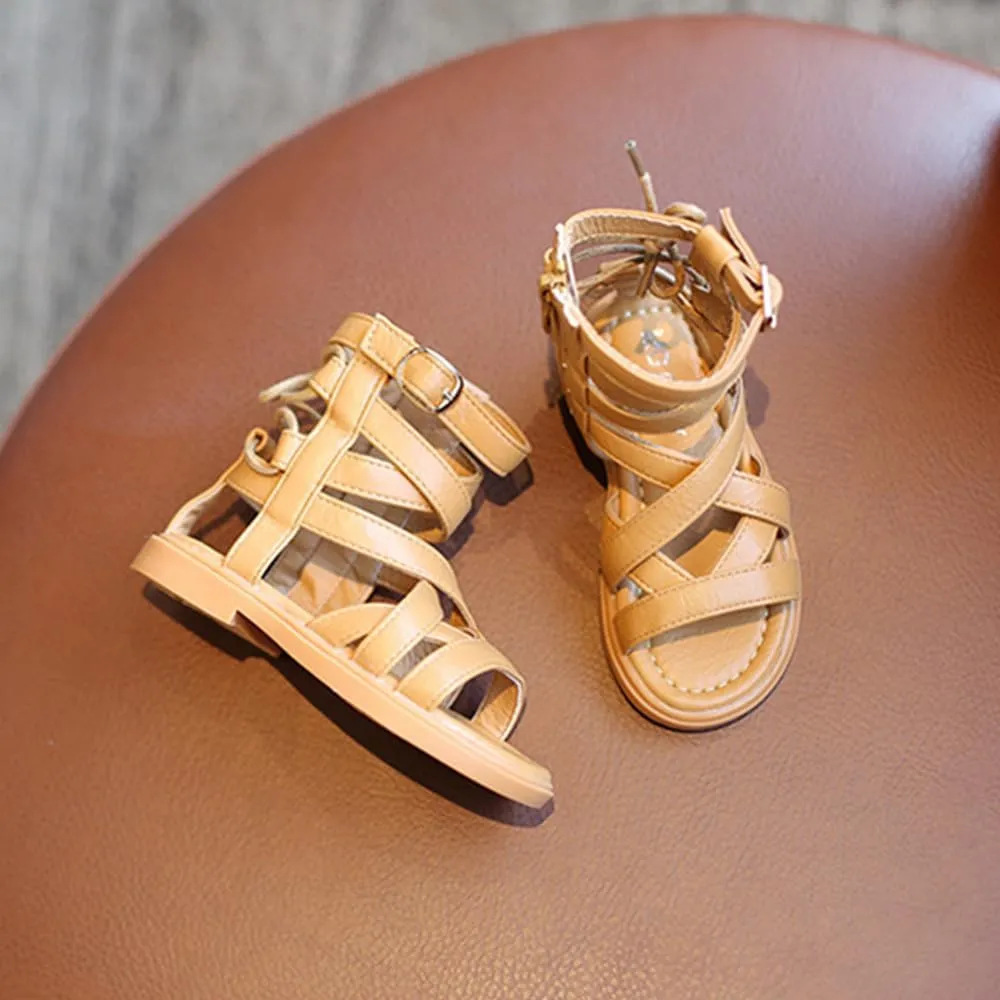 Toddler Little Girls Gladiator Sandals Side Zipper Bowknot Open Toe Strappy Sandals Fashion Summer Boots