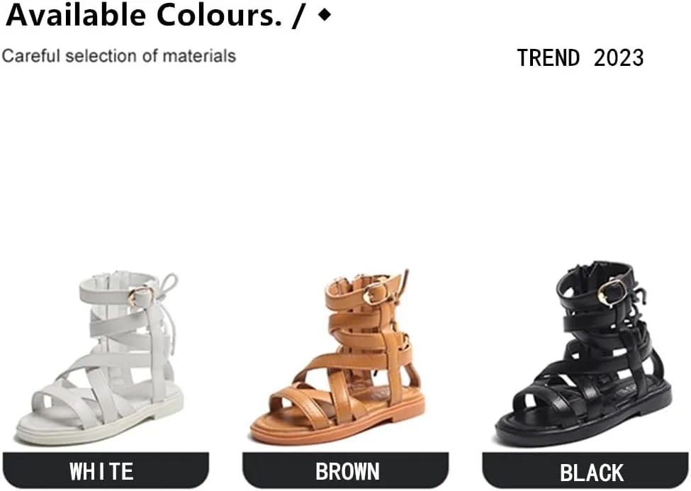 Toddler Little Girls Gladiator Sandals Side Zipper Bowknot Open Toe Strappy Sandals Fashion Summer Boots