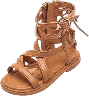 Toddler Little Girls Gladiator Sandals Side Zipper Bowknot Open Toe Strappy Sandals Fashion Summer Boots