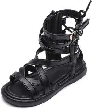 Toddler Little Girls Gladiator Sandals Side Zipper Bowknot Open Toe Strappy Sandals Fashion Summer Boots