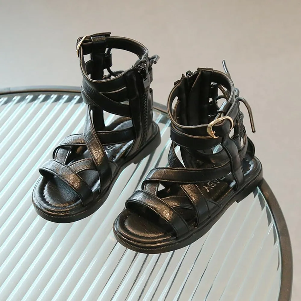 Toddler Little Girls Gladiator Sandals Side Zipper Bowknot Open Toe Strappy Sandals Fashion Summer Boots