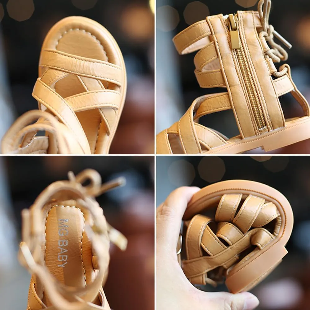 Toddler Little Girls Gladiator Sandals Side Zipper Bowknot Open Toe Strappy Sandals Fashion Summer Boots