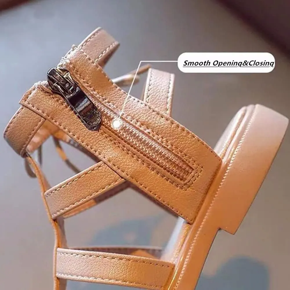 Toddler Little Girls Sandals Gladiator Open Toe Shoe Side Zipper Strapped Fashion Summer Boots Beach Shoes Outdoor Princess Dress Flats