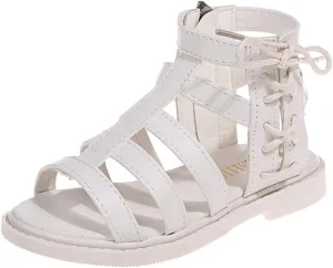 Toddler Little Girls Sandals Gladiator Open Toe Shoe Side Zipper Strapped Fashion Summer Boots Beach Shoes Outdoor Princess Dress Flats