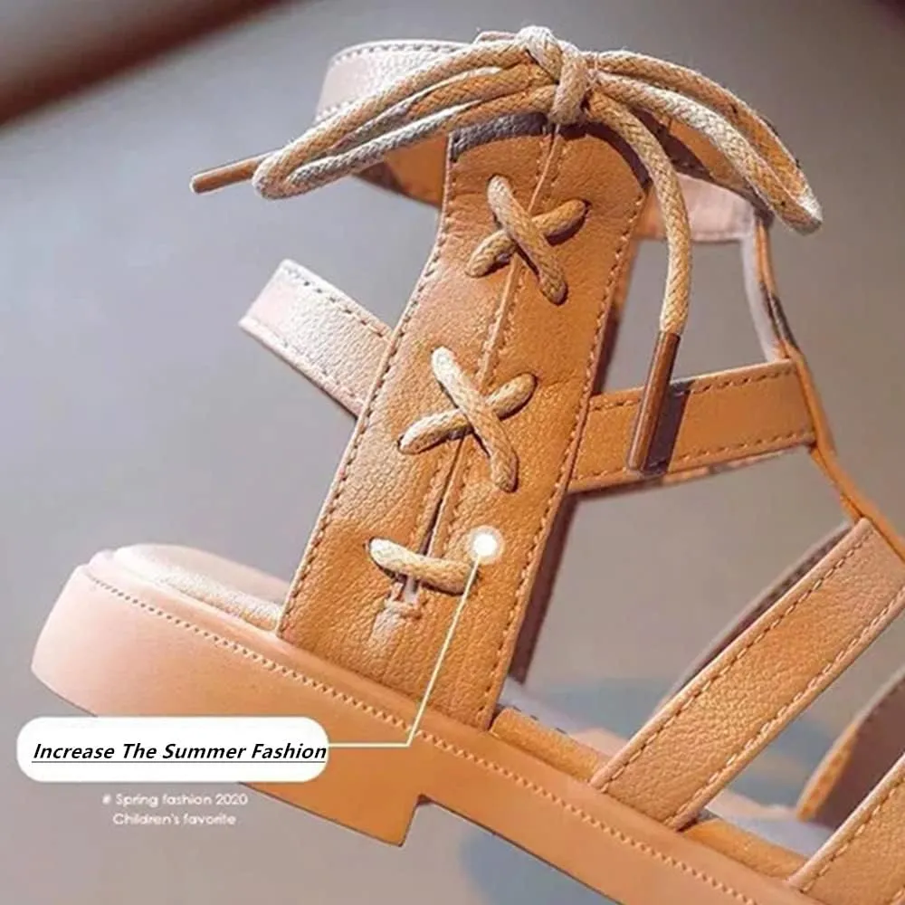Toddler Little Girls Sandals Gladiator Open Toe Shoe Side Zipper Strapped Fashion Summer Boots Beach Shoes Outdoor Princess Dress Flats