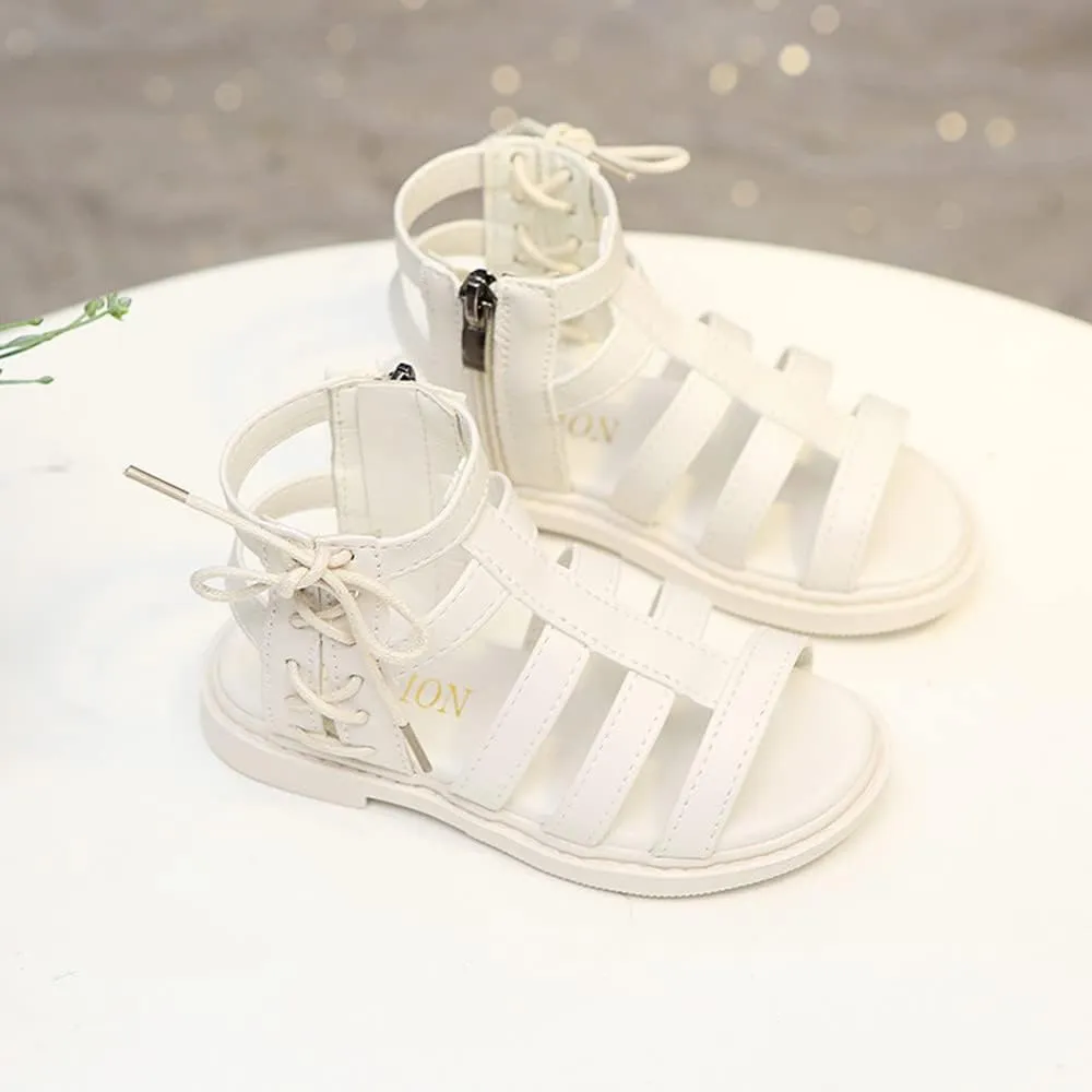 Toddler Little Girls Sandals Gladiator Open Toe Shoe Side Zipper Strapped Fashion Summer Boots Beach Shoes Outdoor Princess Dress Flats