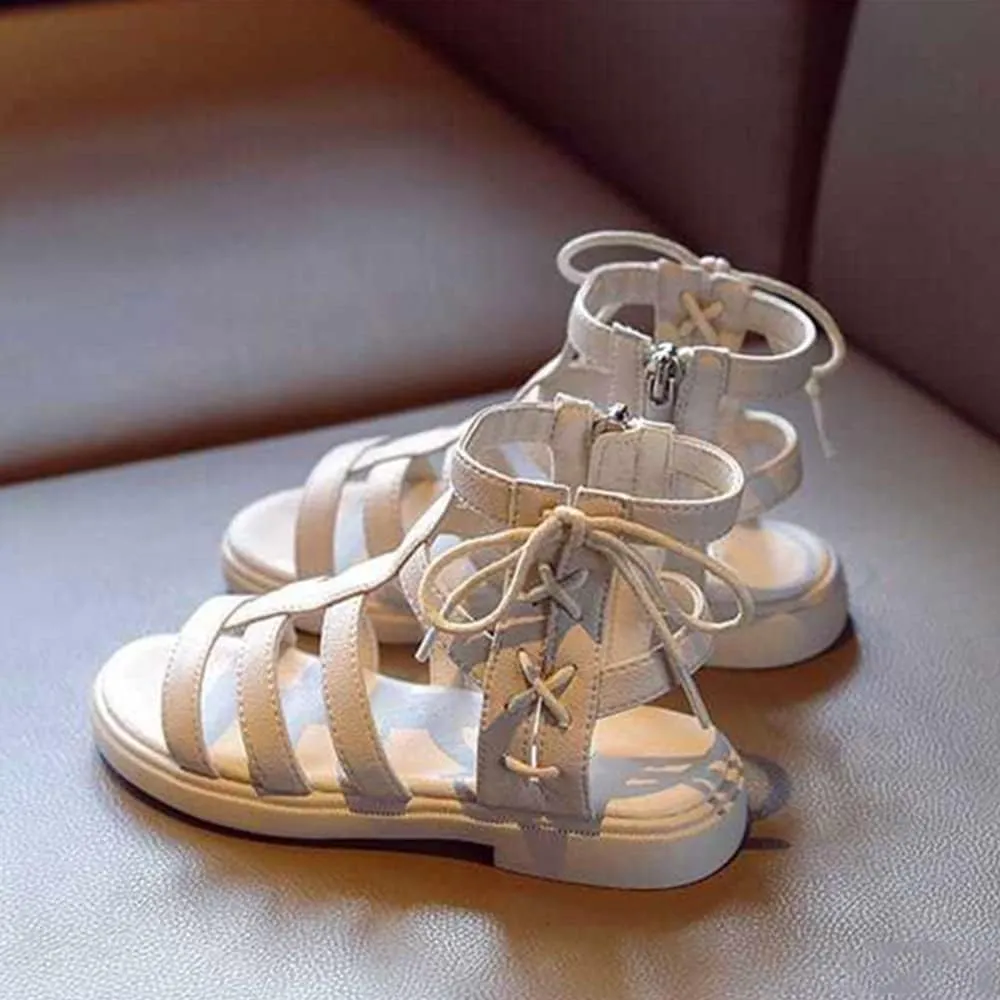 Toddler Little Girls Sandals Gladiator Open Toe Shoe Side Zipper Strapped Fashion Summer Boots Beach Shoes Outdoor Princess Dress Flats