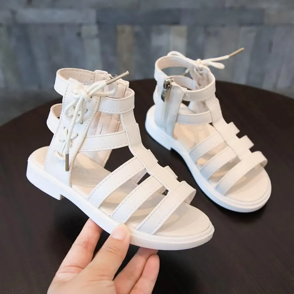 Toddler Little Girls Sandals Gladiator Open Toe Shoe Side Zipper Strapped Fashion Summer Boots Beach Shoes Outdoor Princess Dress Flats