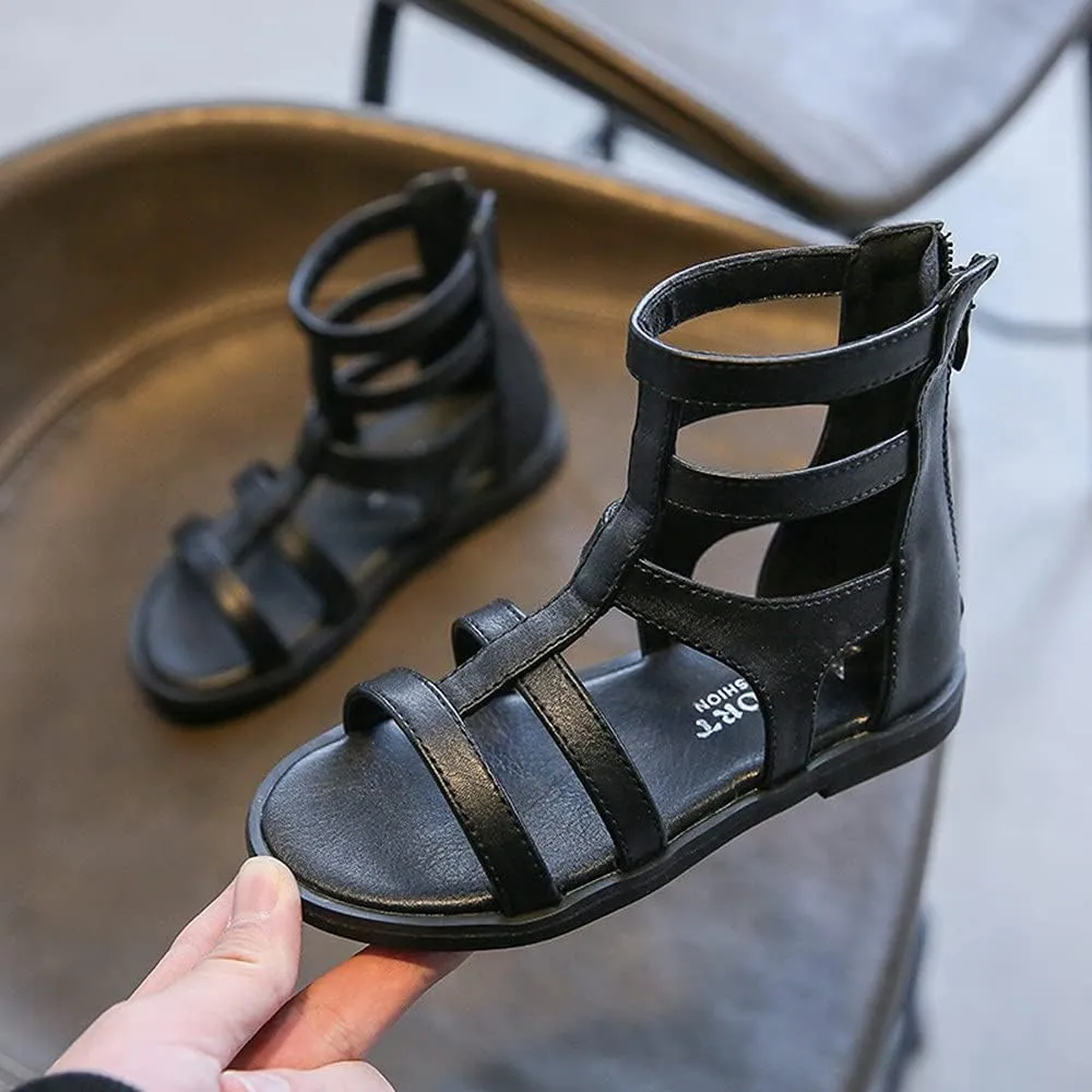 Toddler Little Girls Summer Zipper Open Toe Gladiator Sandals Fashion Summer Boots Dress Flats