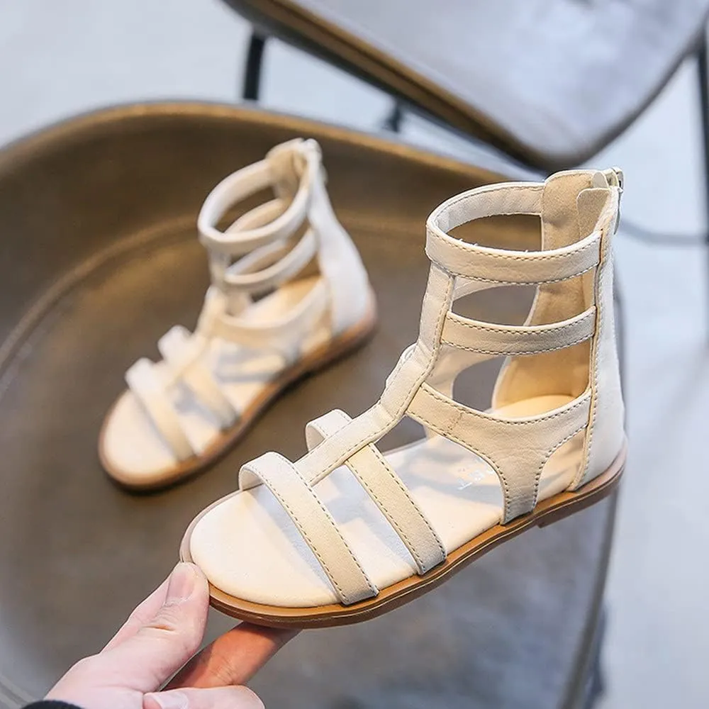Toddler Little Girls Summer Zipper Open Toe Gladiator Sandals Fashion Summer Boots Dress Flats