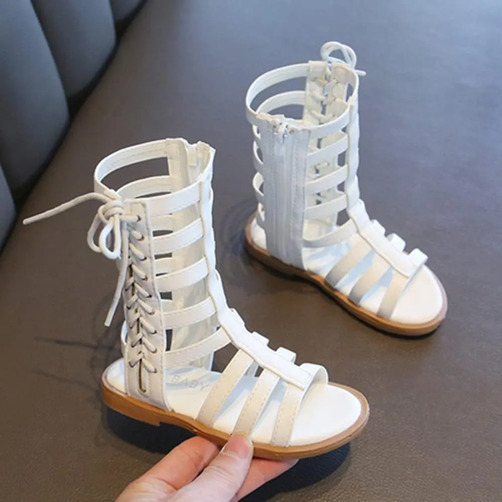 Toddler Little Girls Summer Zipper Open Toe Strappy Gladiator Sandals Fashion Outdoor Summer Boots Dress Flats