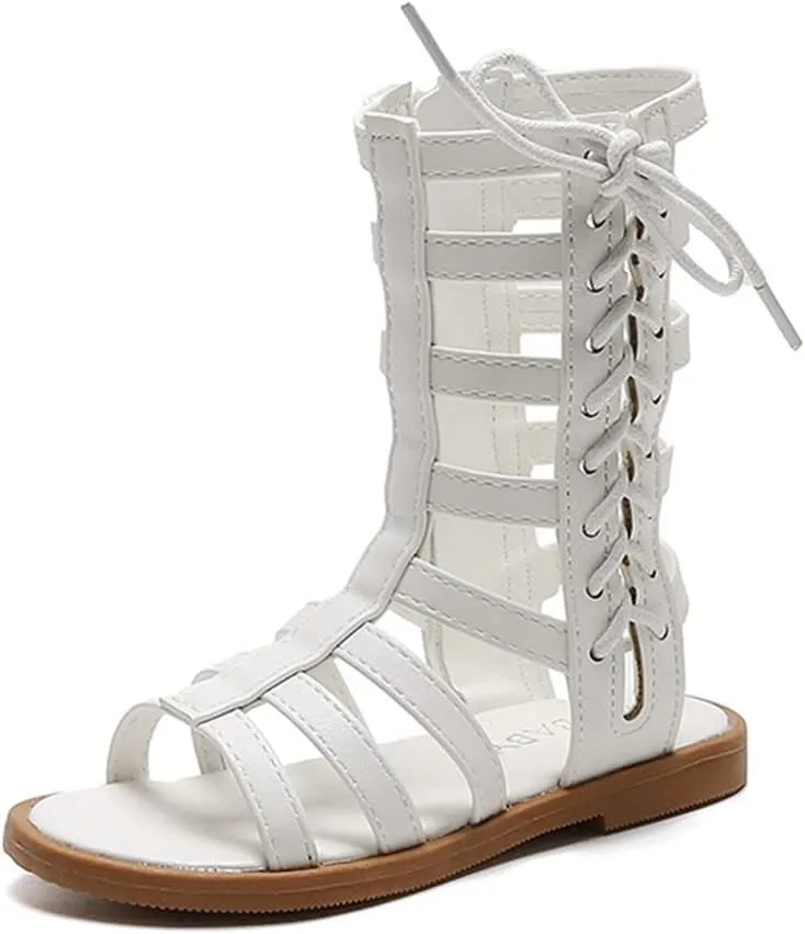 Toddler Little Girls Summer Zipper Open Toe Strappy Gladiator Sandals Fashion Outdoor Summer Boots Dress Flats
