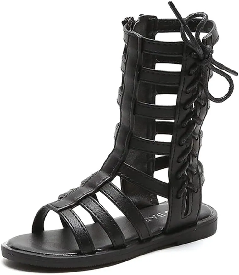 Toddler Little Girls Summer Zipper Open Toe Strappy Gladiator Sandals Fashion Outdoor Summer Boots Dress Flats