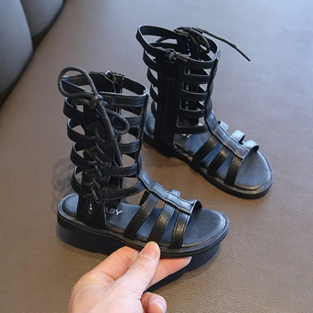 Toddler Little Girls Summer Zipper Open Toe Strappy Gladiator Sandals Fashion Outdoor Summer Boots Dress Flats