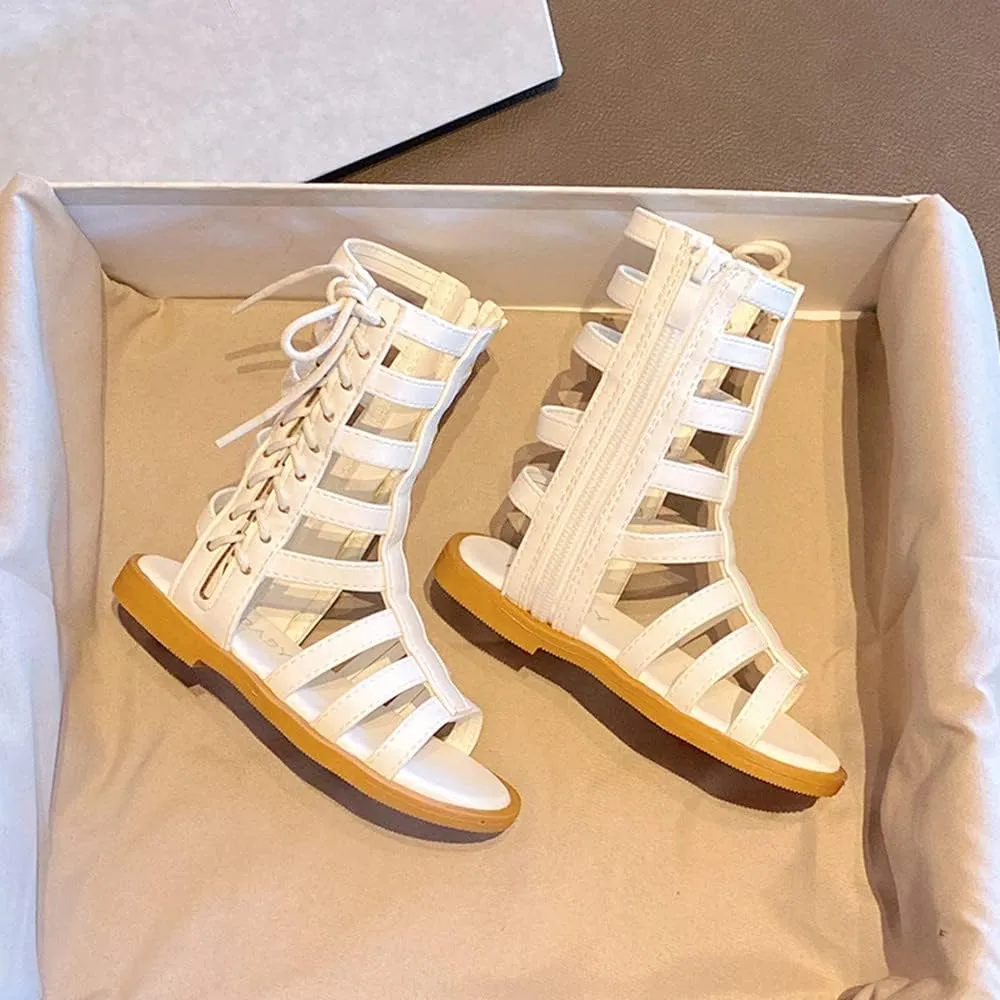 Toddler Little Girls Summer Zipper Open Toe Strappy Gladiator Sandals Fashion Outdoor Summer Boots Dress Flats