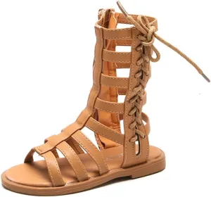 Toddler Little Girls Summer Zipper Open Toe Strappy Gladiator Sandals Fashion Outdoor Summer Boots Dress Flats