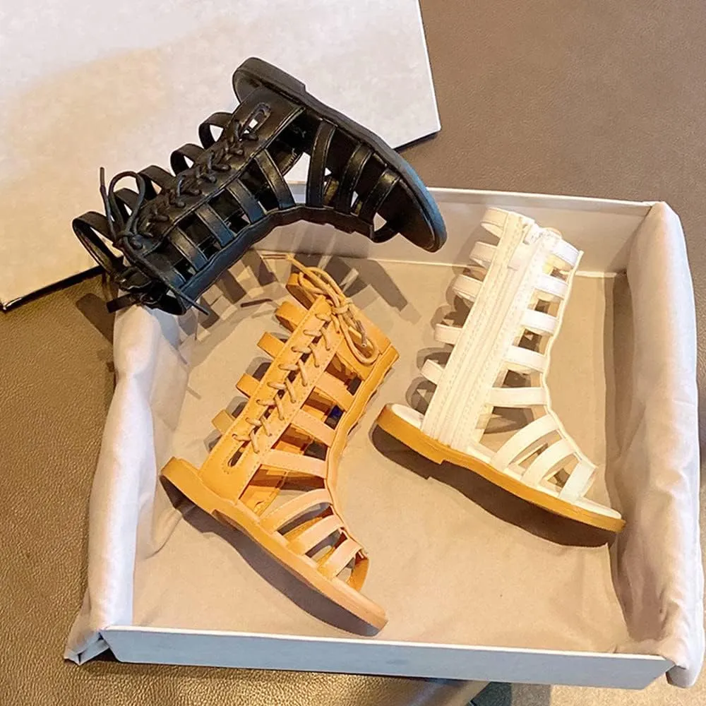 Toddler Little Girls Summer Zipper Open Toe Strappy Gladiator Sandals Fashion Outdoor Summer Boots Dress Flats
