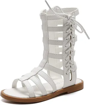 Toddler Little Girls Summer Zipper Open Toe Strappy Gladiator Sandals Fashion Outdoor Summer Boots Dress Flats