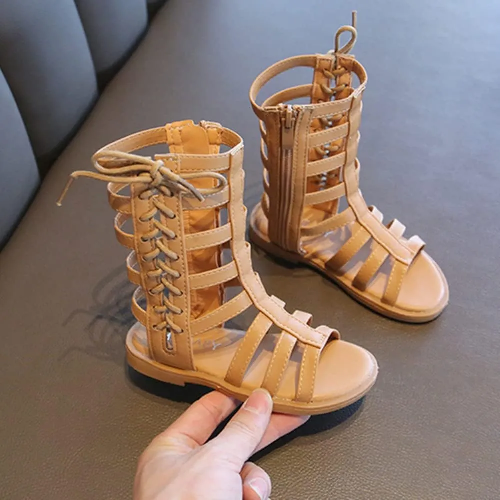 Toddler Little Girls Summer Zipper Open Toe Strappy Gladiator Sandals Fashion Outdoor Summer Boots Dress Flats
