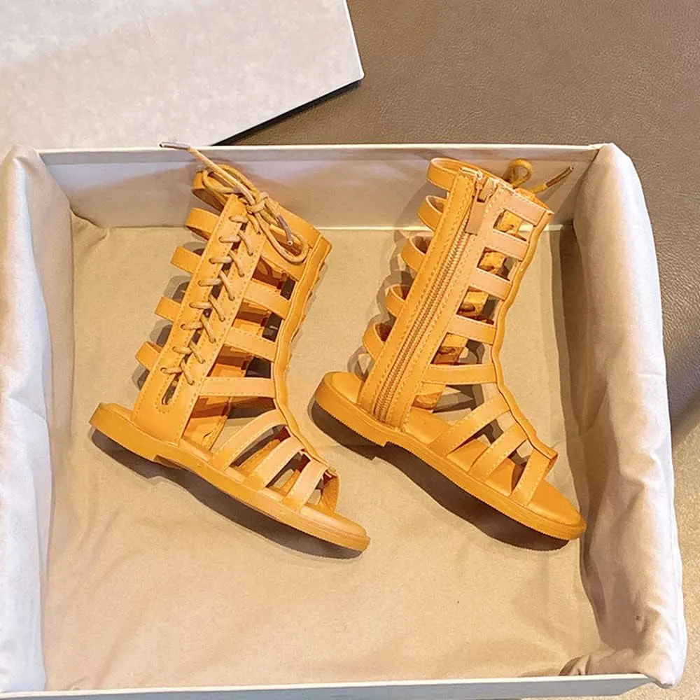 Toddler Little Girls Summer Zipper Open Toe Strappy Gladiator Sandals Fashion Outdoor Summer Boots Dress Flats