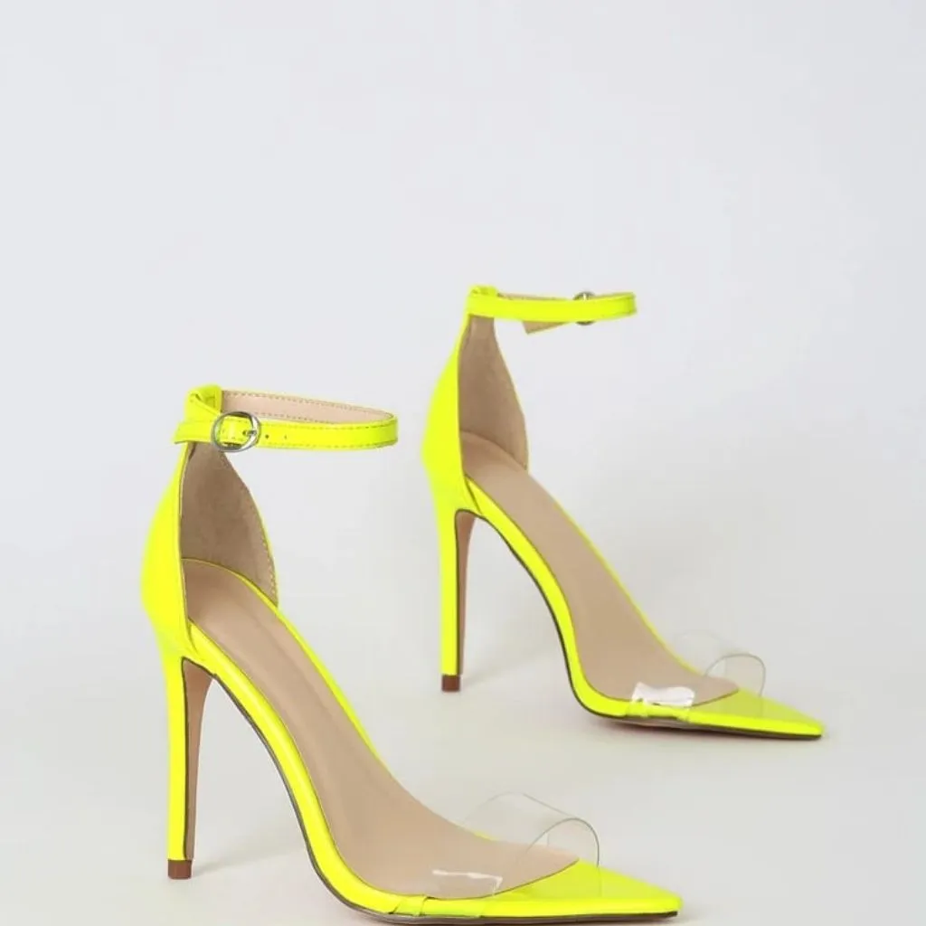 Transparent Strap Neon Heels Sandals For Women