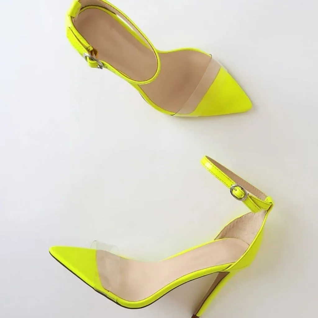 Transparent Strap Neon Heels Sandals For Women