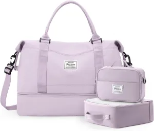 Travel Duffle Bag for Women,Weekender Overnight Bag with Shoe Compartment,Carry on Personal Item Travel Bag,3 Pcs Set,Purple