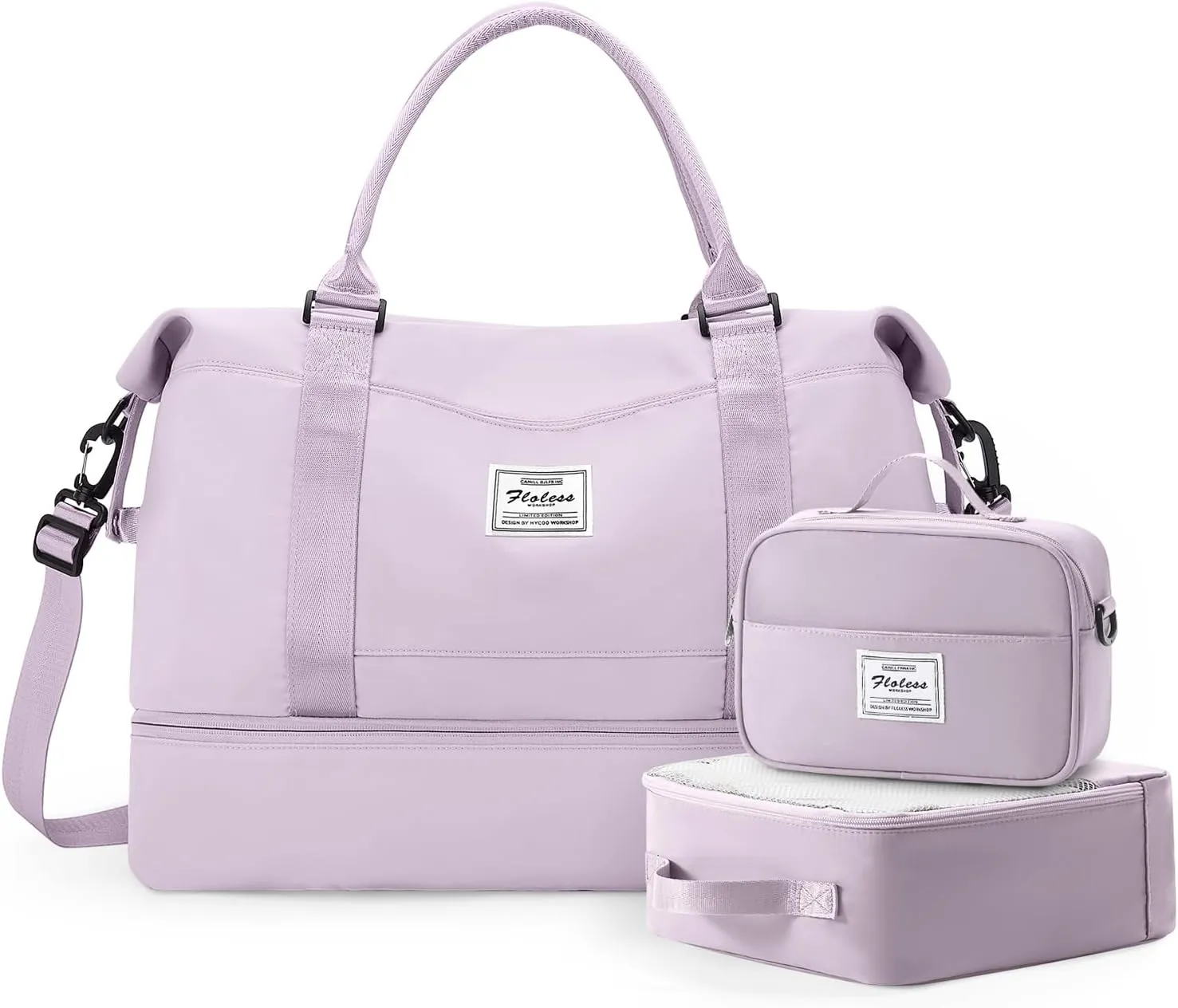 Travel Duffle Bag for Women,Weekender Overnight Bag with Shoe Compartment,Carry on Personal Item Travel Bag,3 Pcs Set,Purple