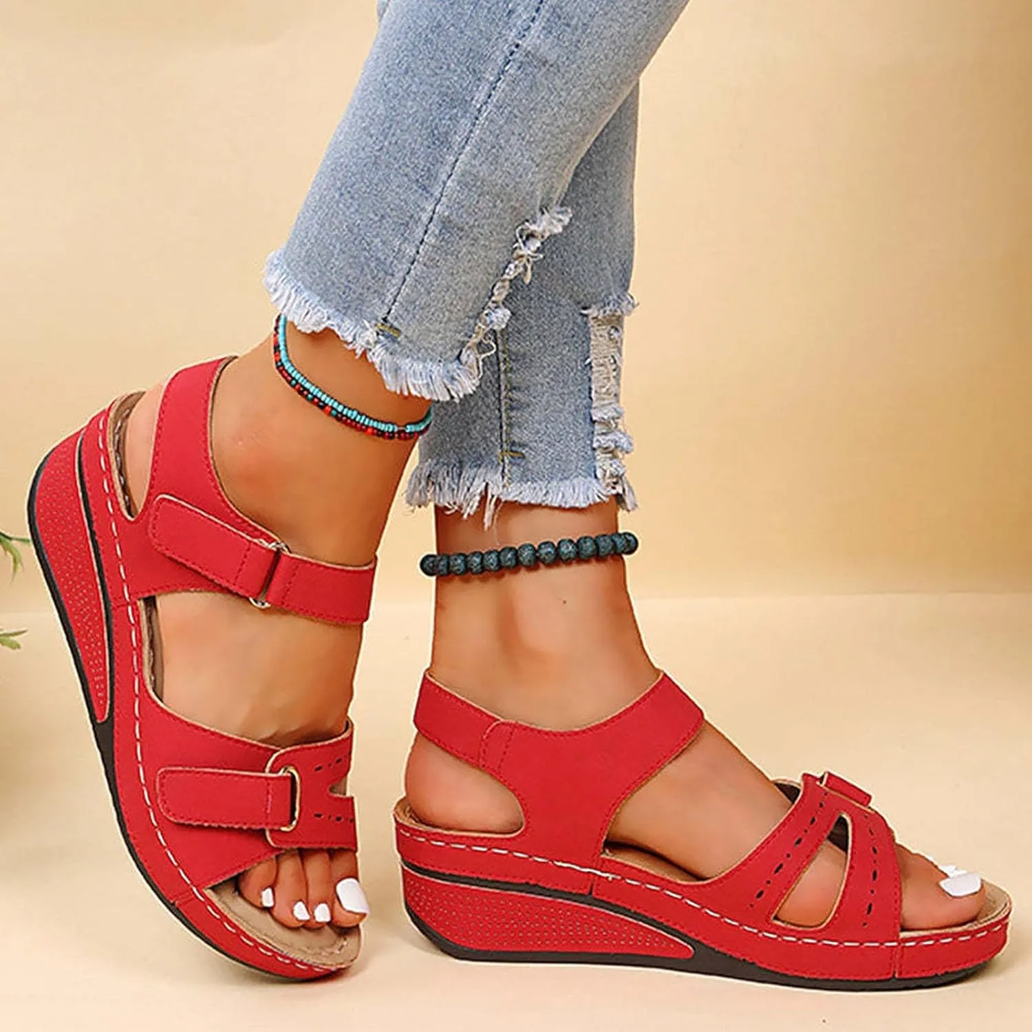Wedge Sandals for Women 2025 Dressy Wide Width Orthopedic Shoes with Arch Support Summer Slip On Massage Sandals Comfort Ankle Strap Beach Shoes