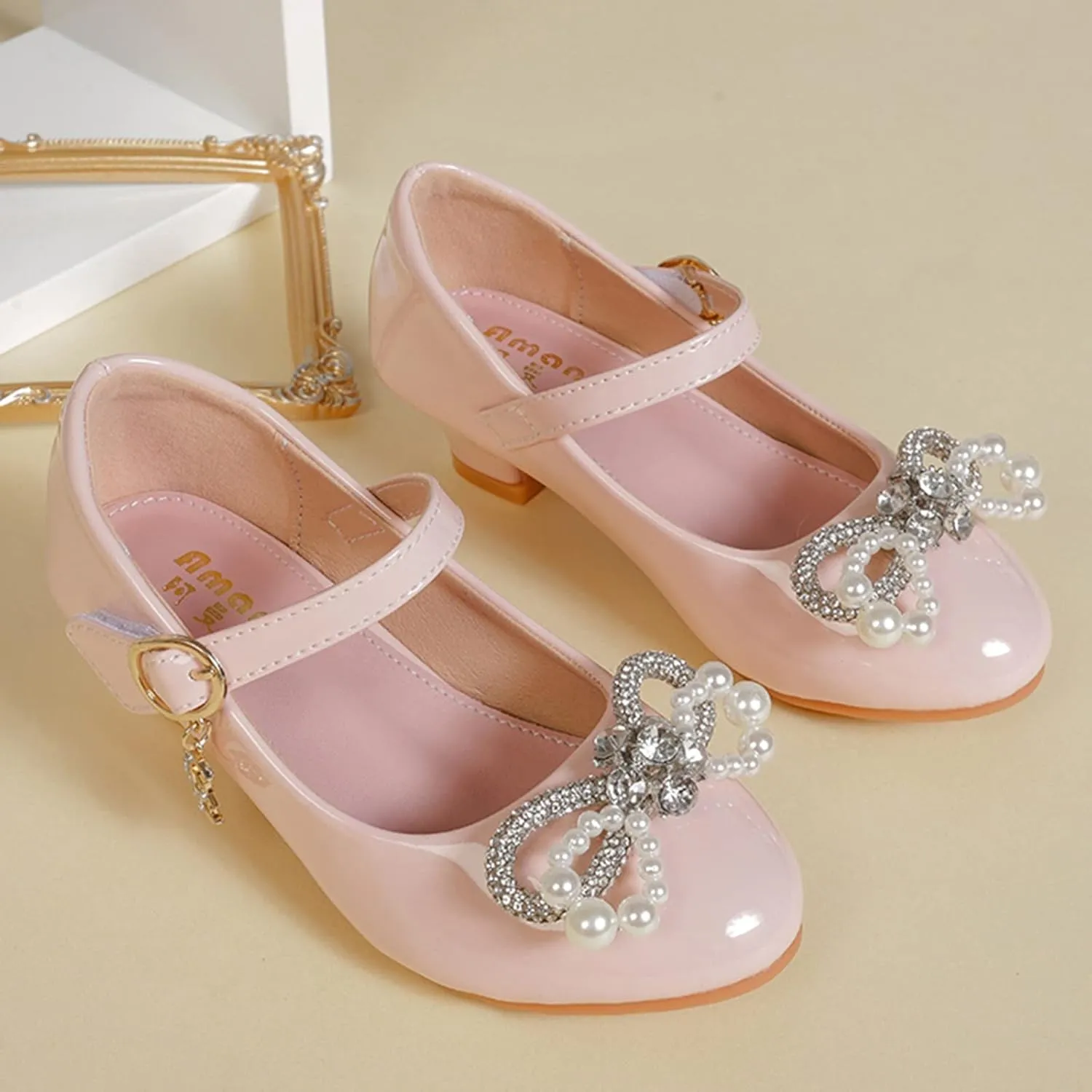 Wedges for Girls Children Shoes Wth Single Shoes Soft Soled Pearl Rhinestone Decorative Single Shoes Shoes Girl