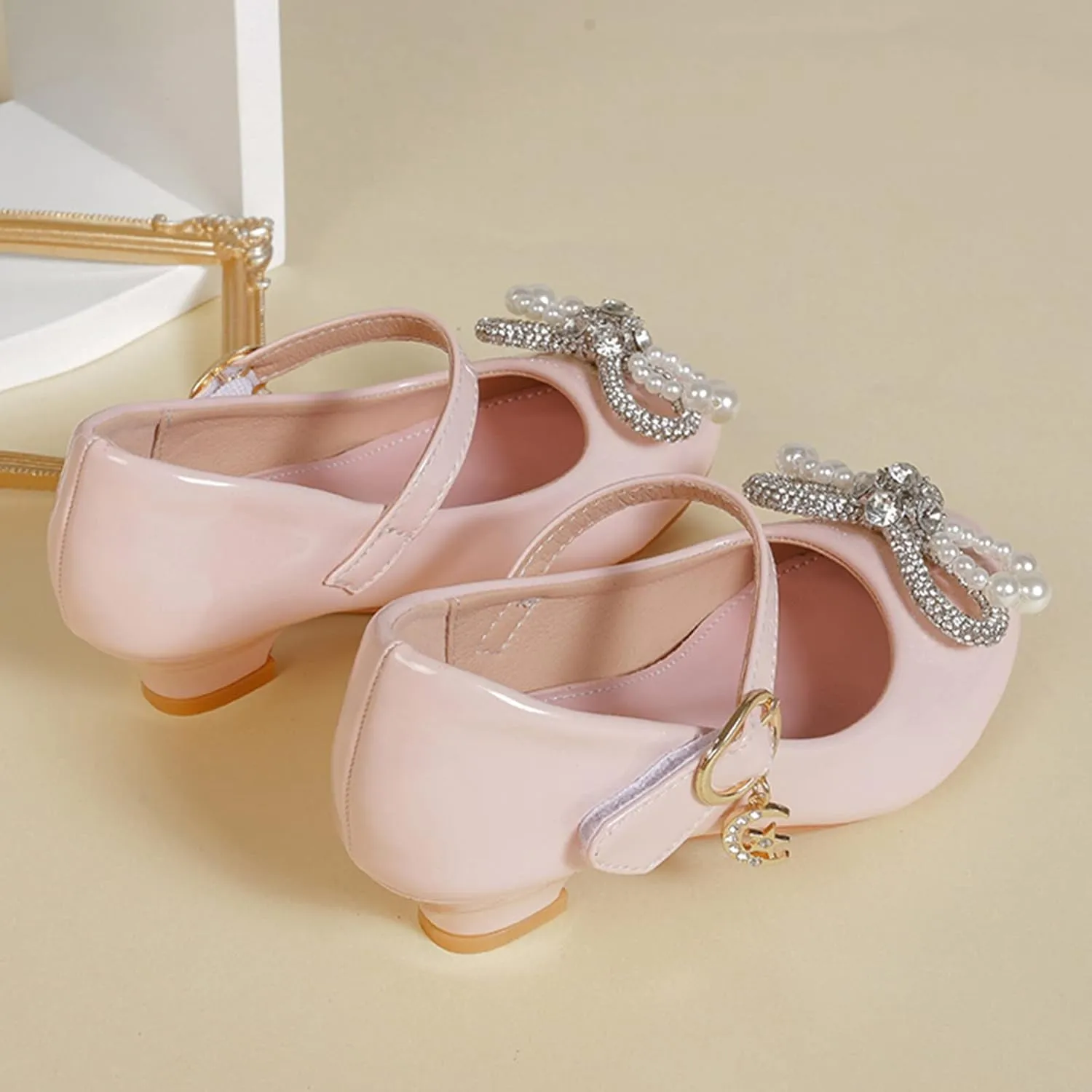 Wedges for Girls Children Shoes Wth Single Shoes Soft Soled Pearl Rhinestone Decorative Single Shoes Shoes Girl