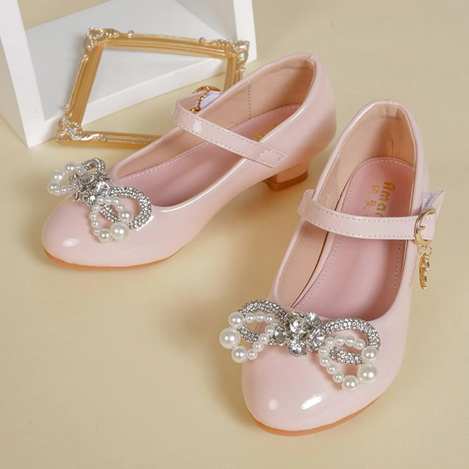 Wedges for Girls Children Shoes Wth Single Shoes Soft Soled Pearl Rhinestone Decorative Single Shoes Shoes Girl