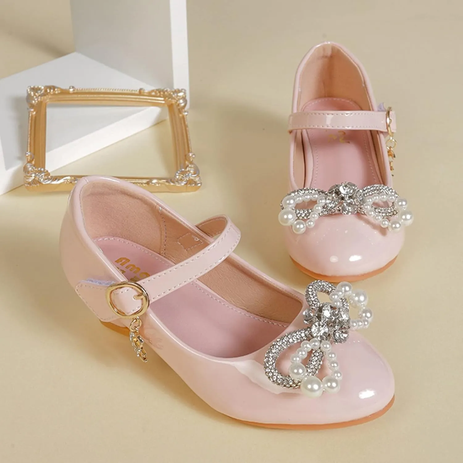 Wedges for Girls Children Shoes Wth Single Shoes Soft Soled Pearl Rhinestone Decorative Single Shoes Shoes Girl